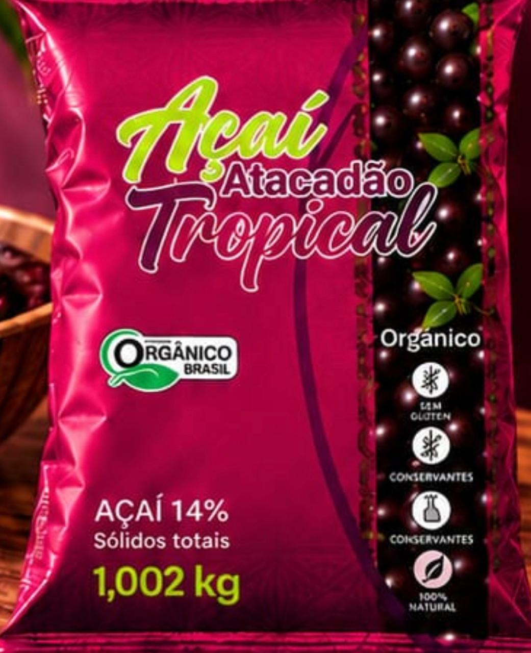 Pacote de açaí orgânico Atacadão Tropical com 14% de sólidos totais, 1,002 kg